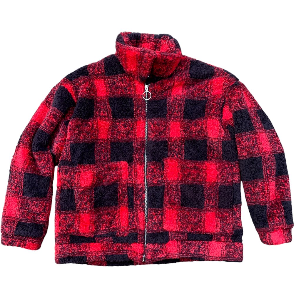 C&C California Buffalo Plaid Teddy Jacket Red Black Fleece Outdoor Cozyxl